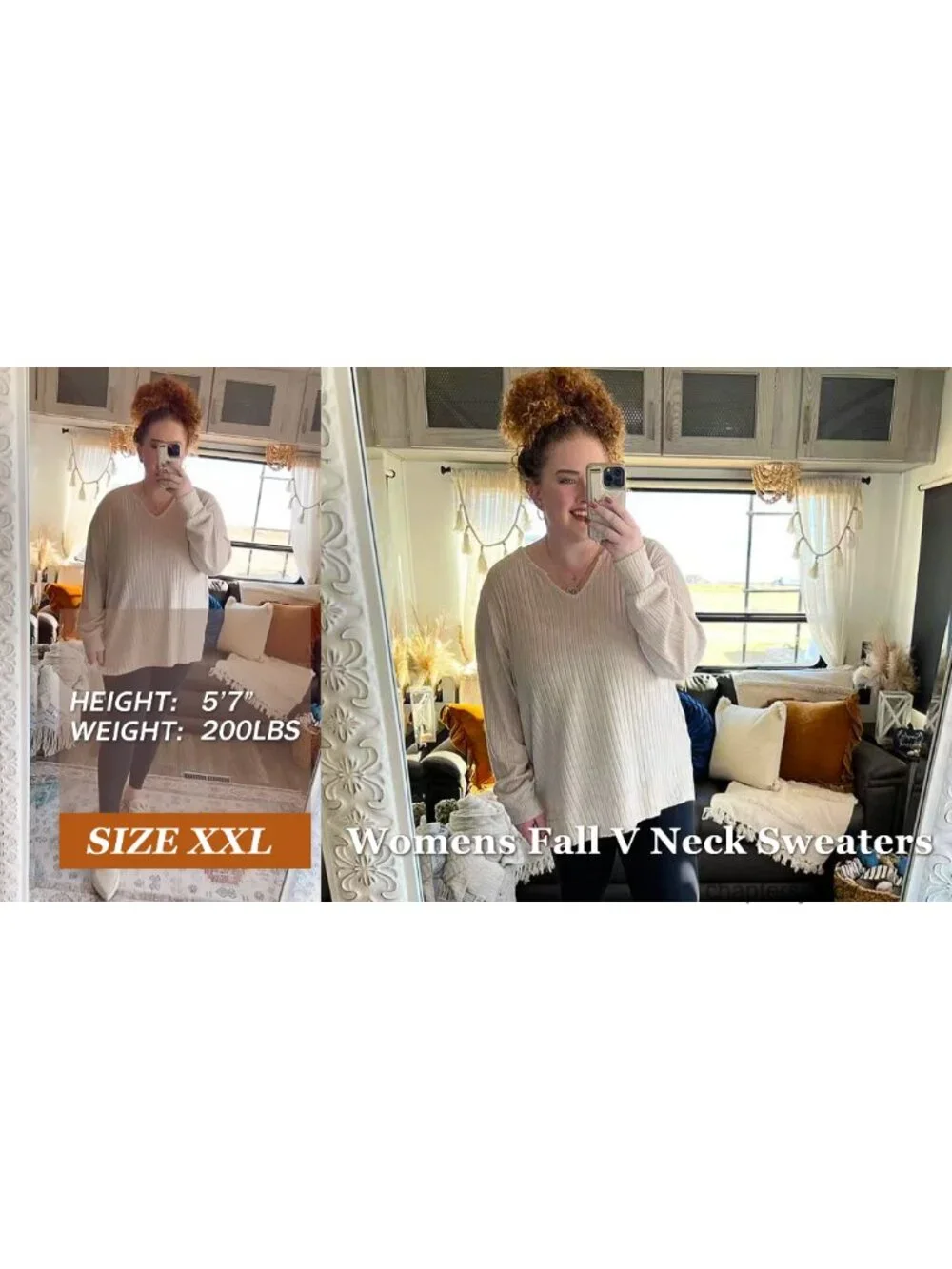 Women's Plus Size Tunic Sweater Long Sleeve V-Neck Loose Knit Top